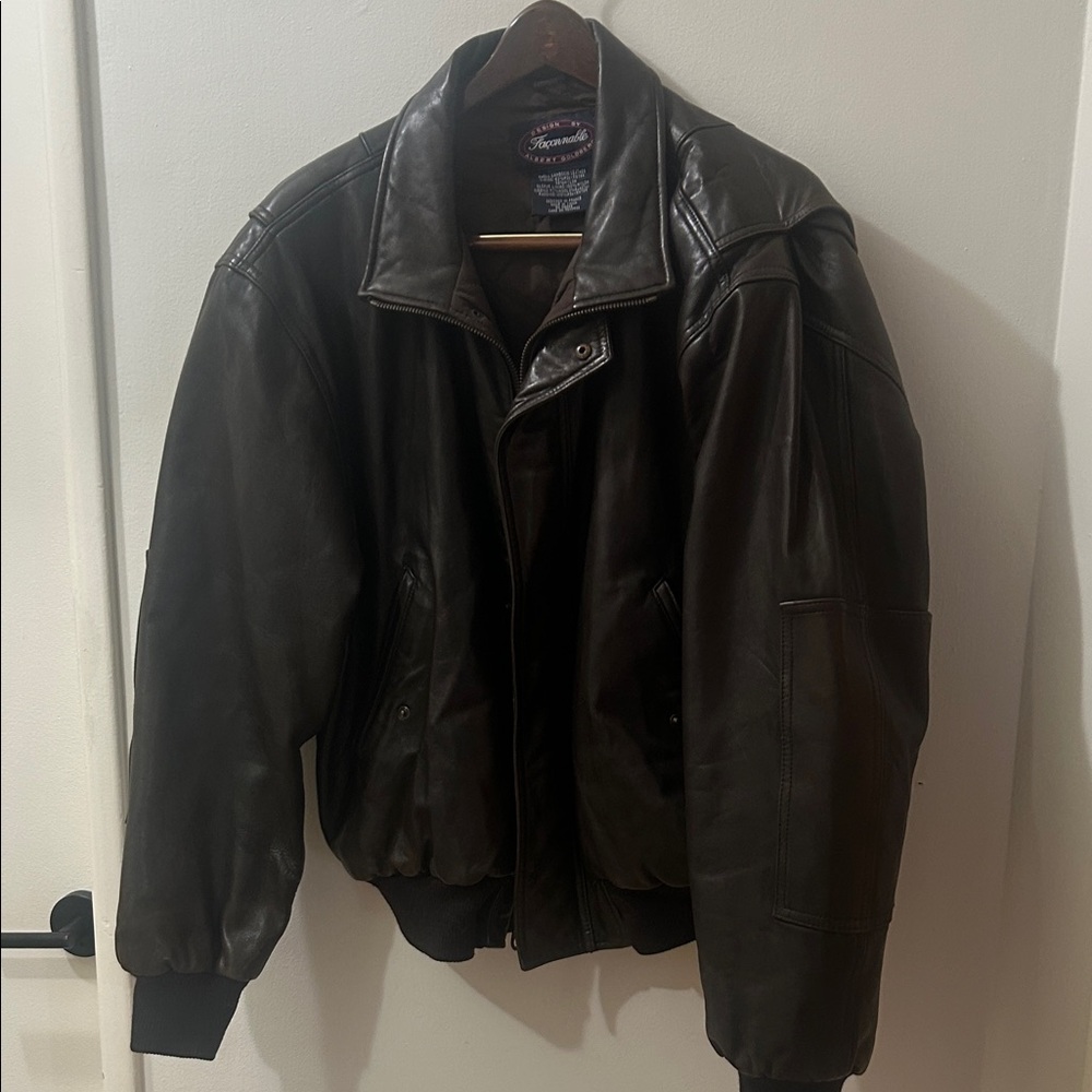 Faconnable Men's Dark Brown Leather Bomber Jacket